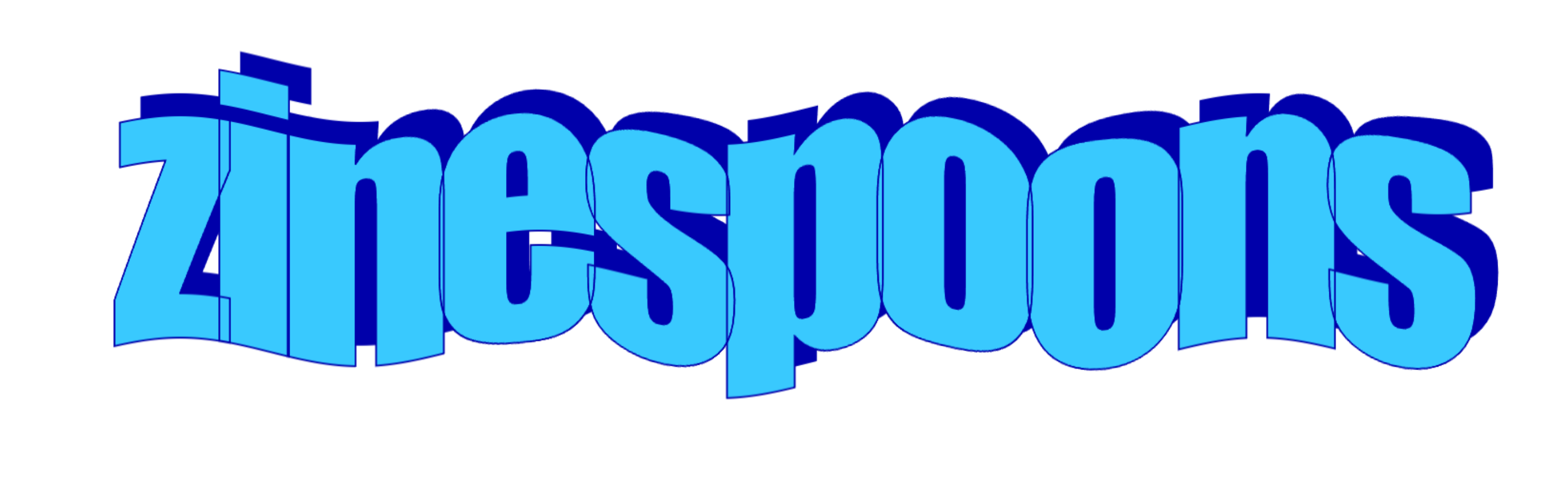 zinespoons header, in big blue word art